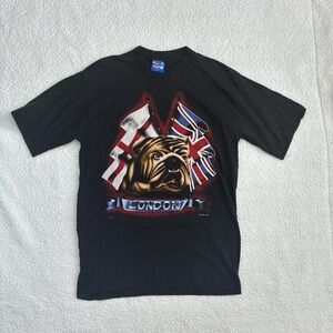 Vintage Zip It T-Shirt Men's L Black Bulldog UK London Flag Quality-T